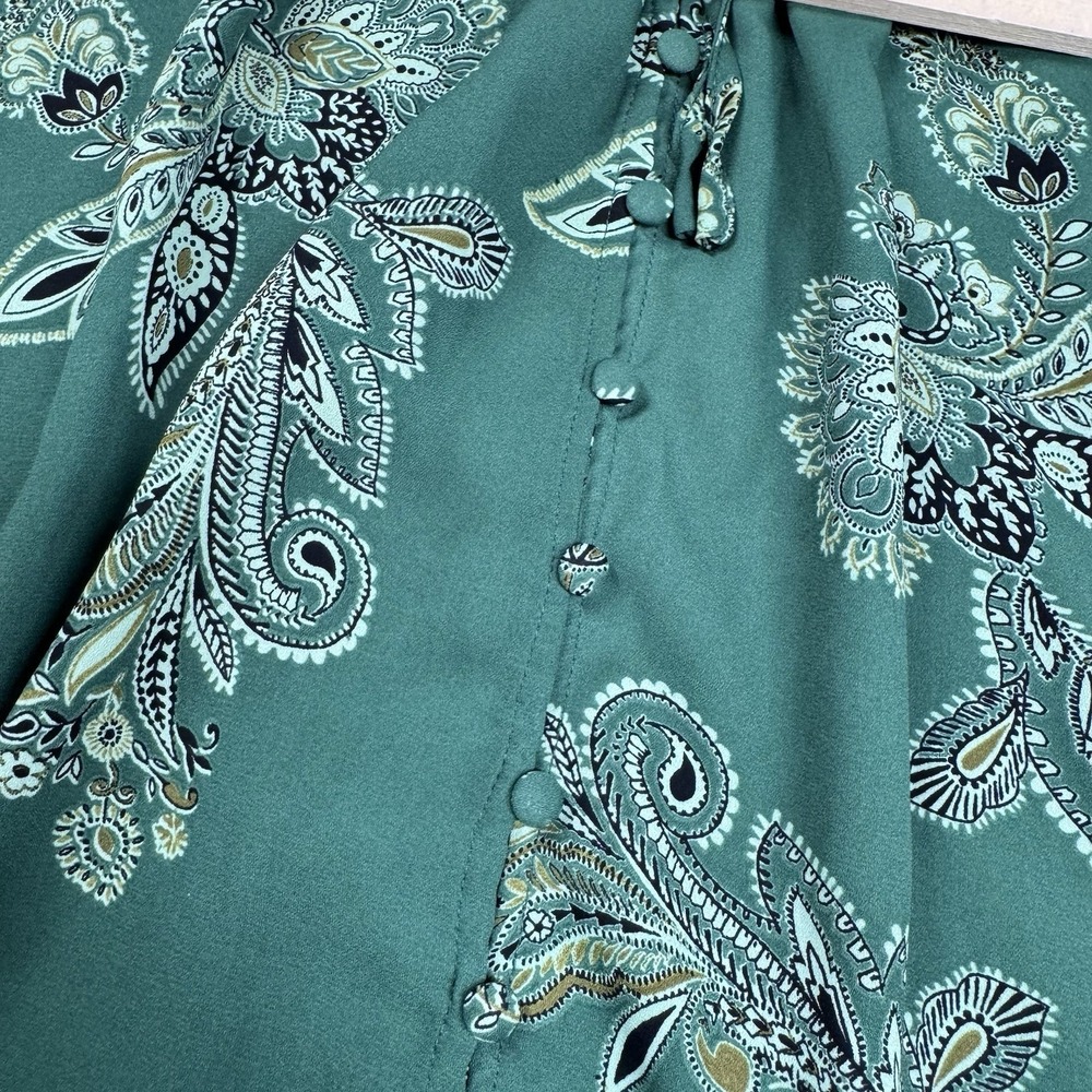 Rose + Olive Tunic Top 1X Floral Smocked Cottagecore Peasant Boho Button Front - Picture 8 of 10